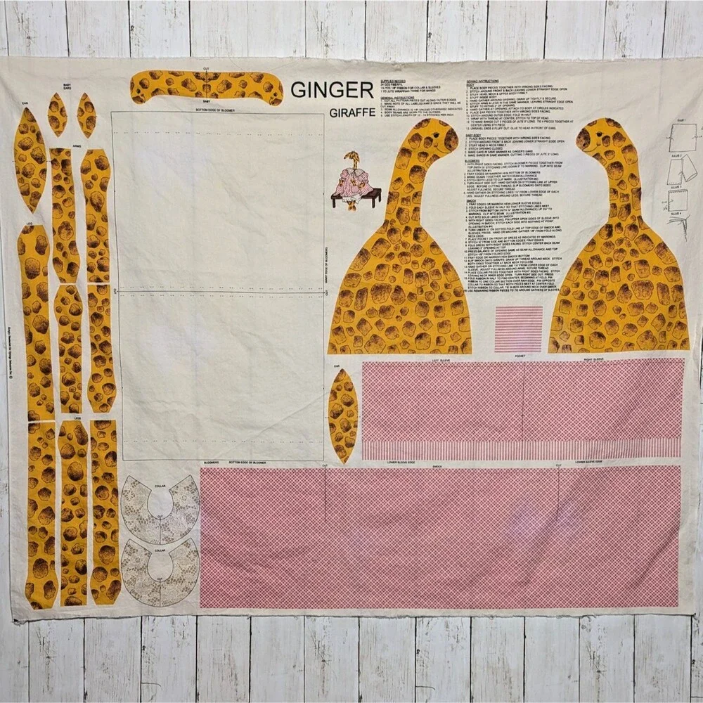 Ginger Giraffe Fabric Cut Sew Panel Vtg 90s Plush Stuffed Doll Simply Nantucket